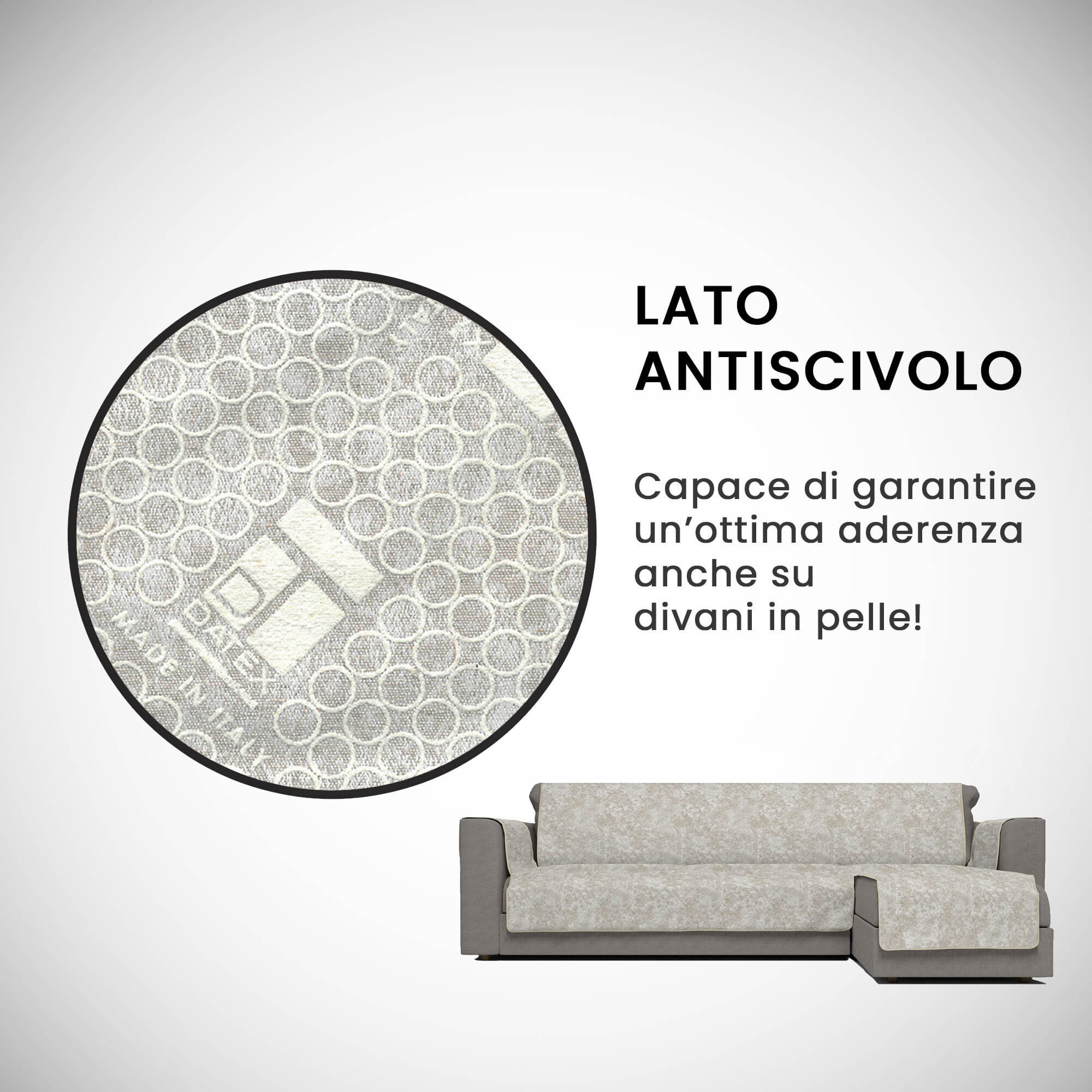 Copridivano con Penisola Destra Seduta 290 cm in Poliestere e Cotone Beige