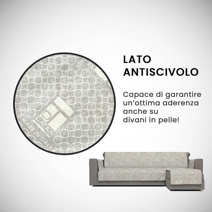 Copridivano con Penisola Destra Seduta 290 cm in Poliestere e Cotone Beige