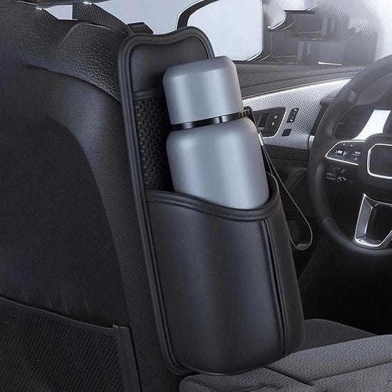 Organizzatore Auto 2 in 1 con Contenitore da 80 oz con Funzione di Sospensione - Adatto per Grandi Contenitori, Telefono e Oggetti in Auto, SUV e Camion - Nero