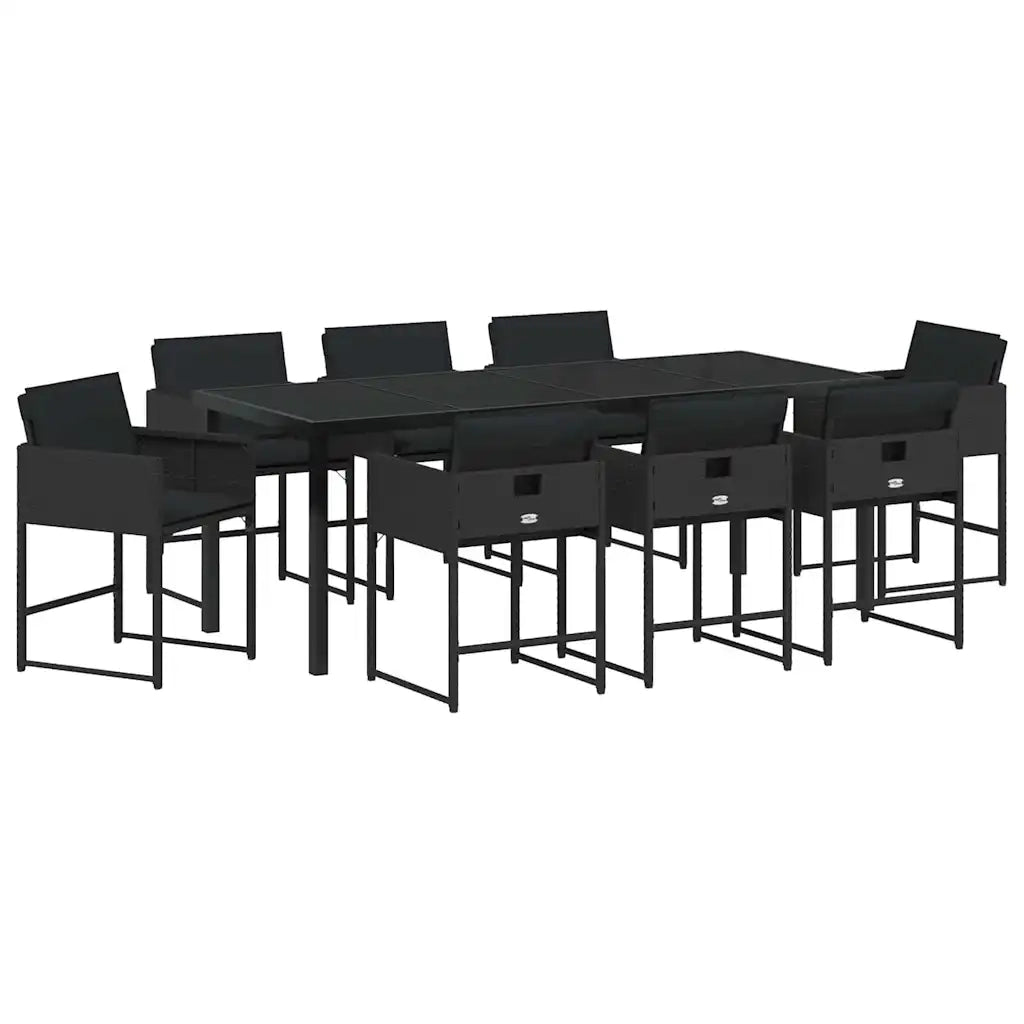 Set da Pranzo per Giardino con cuscino 9 pcs Nero polyrattan 3380011