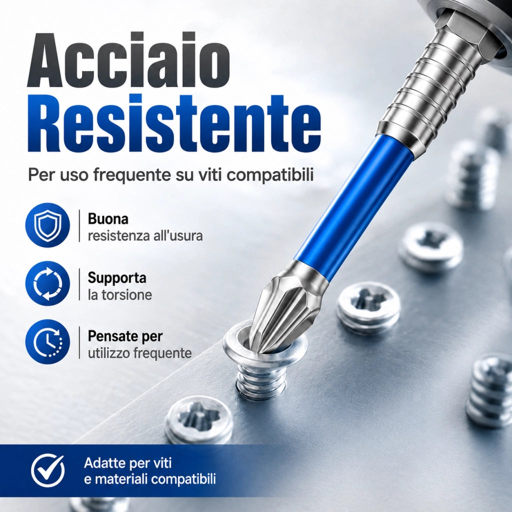 Set 10 Punte Magnetiche Per Cacciavite Trapano Avvitatore  25-150 mm in Acciaio