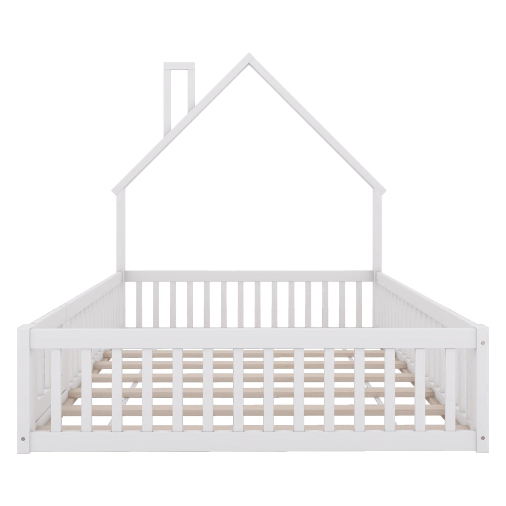 LETTO per bambini a forma di camino 140 x 190 cm in pino e MDF bianco