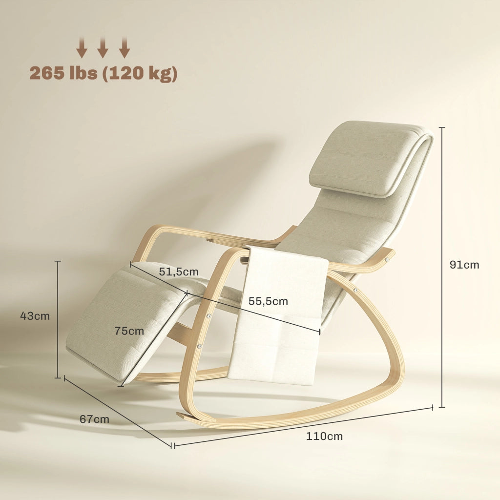 Poltrona relax a dondolo con poggiapiedi ¨C Xylo ¨C tessuto crema con schienale regolabile