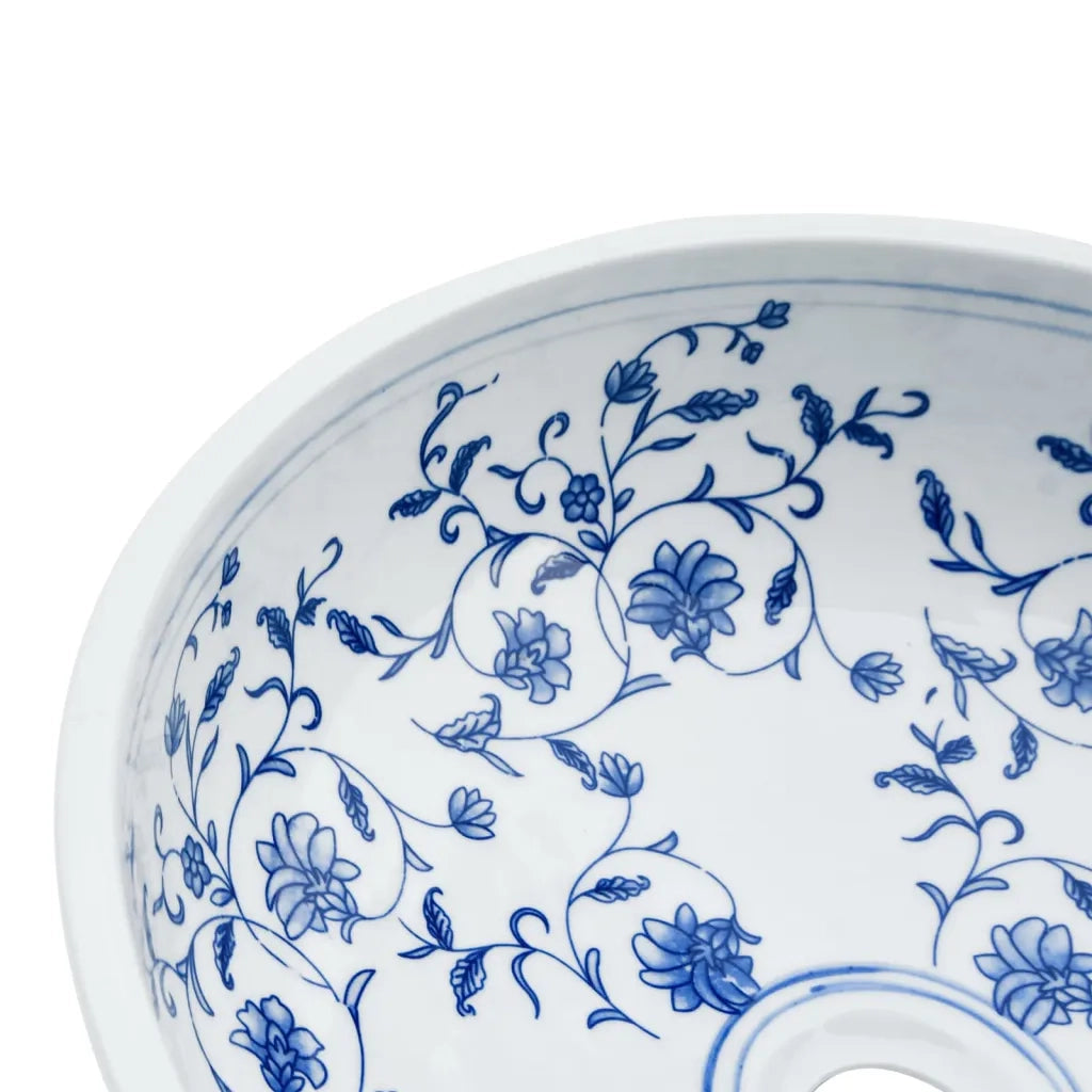 Lavabo da Appoggio Bianco e Blu Rotondo ¦µ41x14 cm Ceramica CFW2554558