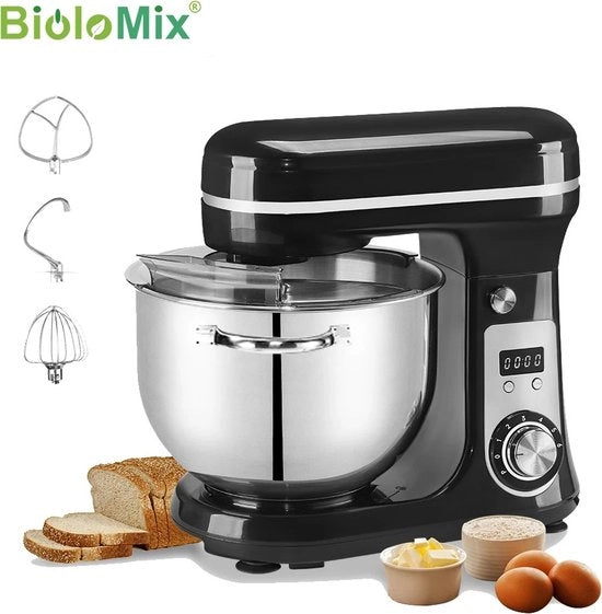 Mixer per cucina - 6L - Acciaio inossidabile - 6 diverse posizioni - Macchina per cucina - Inclusi accessori - Nero