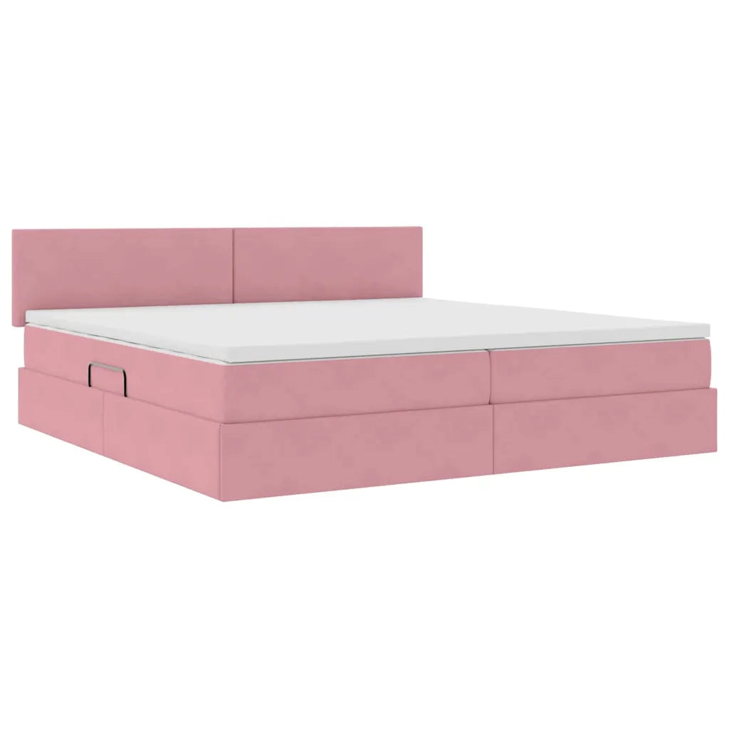 Letto con contenitore e LED con led Rosa 200 x 200 cm Velluto 3371360