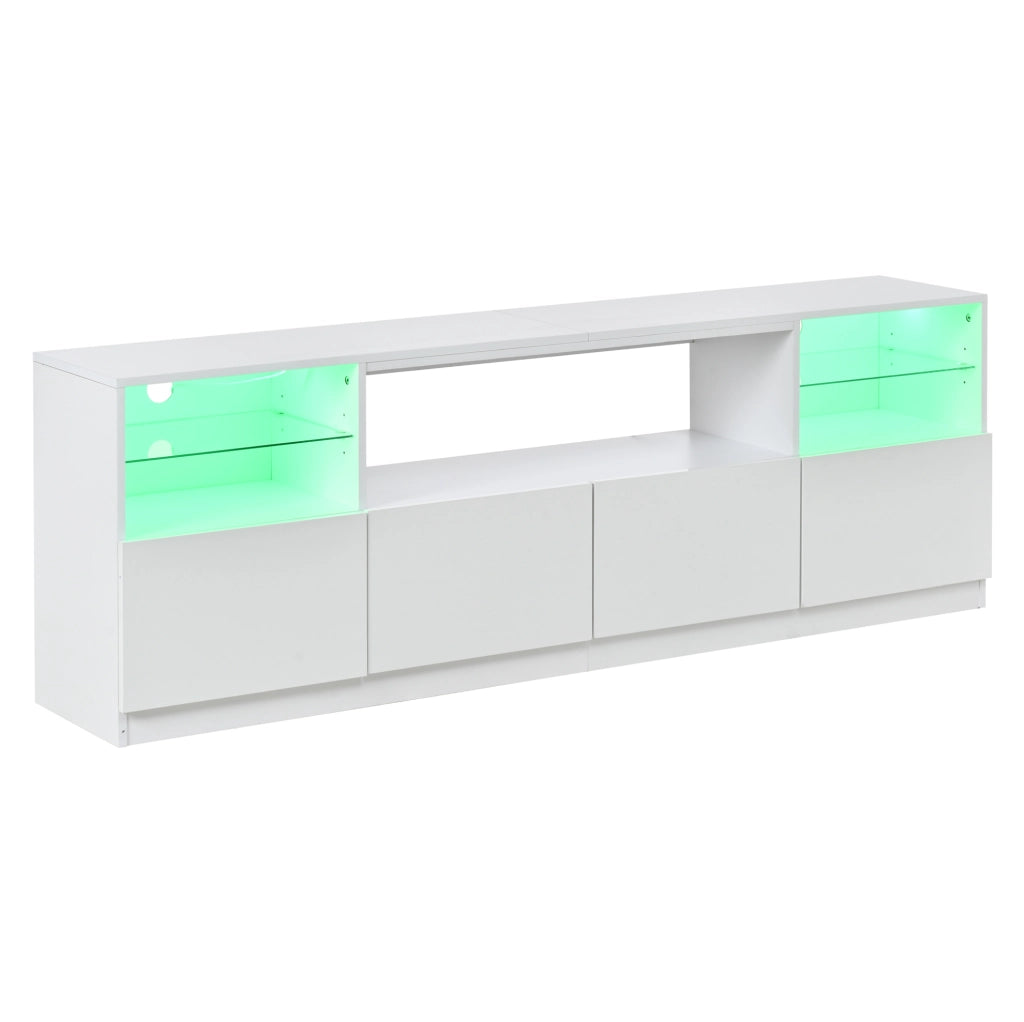 Mobile TV 180x35x60 cm con LED; 4 ante; 8 vani; legno bianco