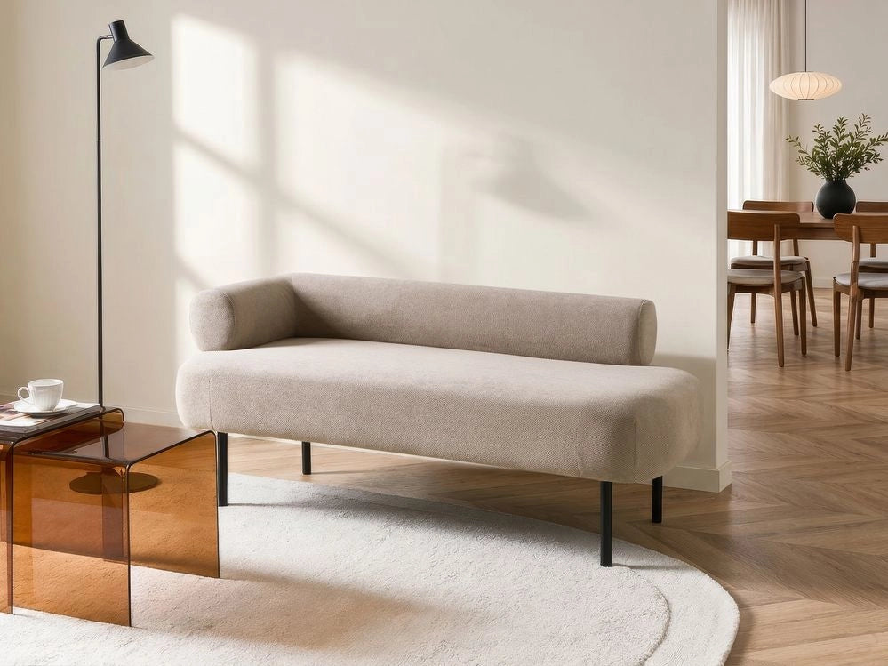 Chaise Lounge marrone chiaro Sinistra in tessuto poliestere con cuscini decorativi Gambe in metallo Soggiorno di design moderno