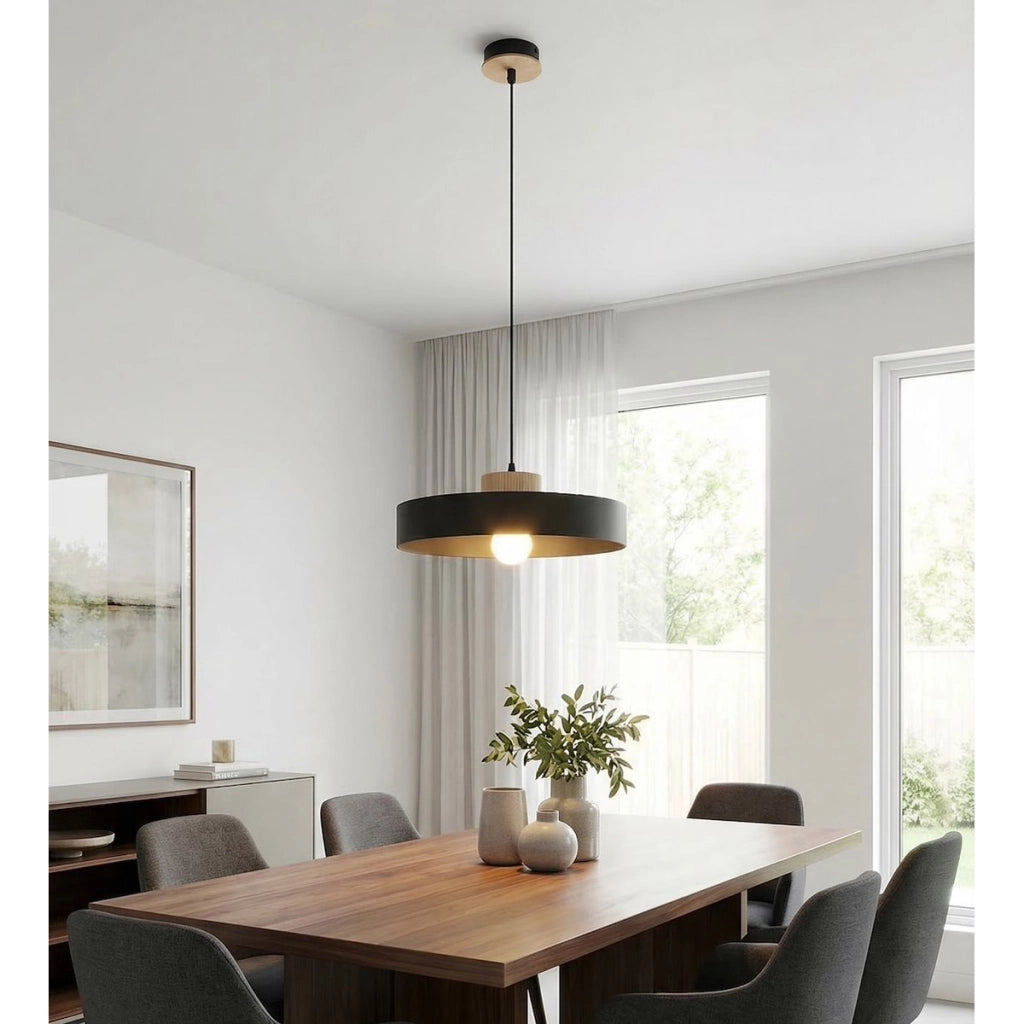 Lampada a sospensione KIVI in acciaio nero e legno