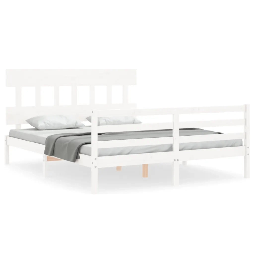 Giroletto con Testiera-Struttura Letto con testiera Bianco 160x200 cm Legno Massello 396444