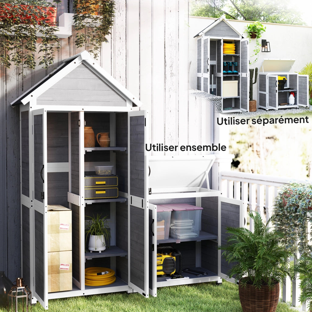 Armadio da giardino in legno con tetto inclinato ¨C zephmum ¨C grigio
