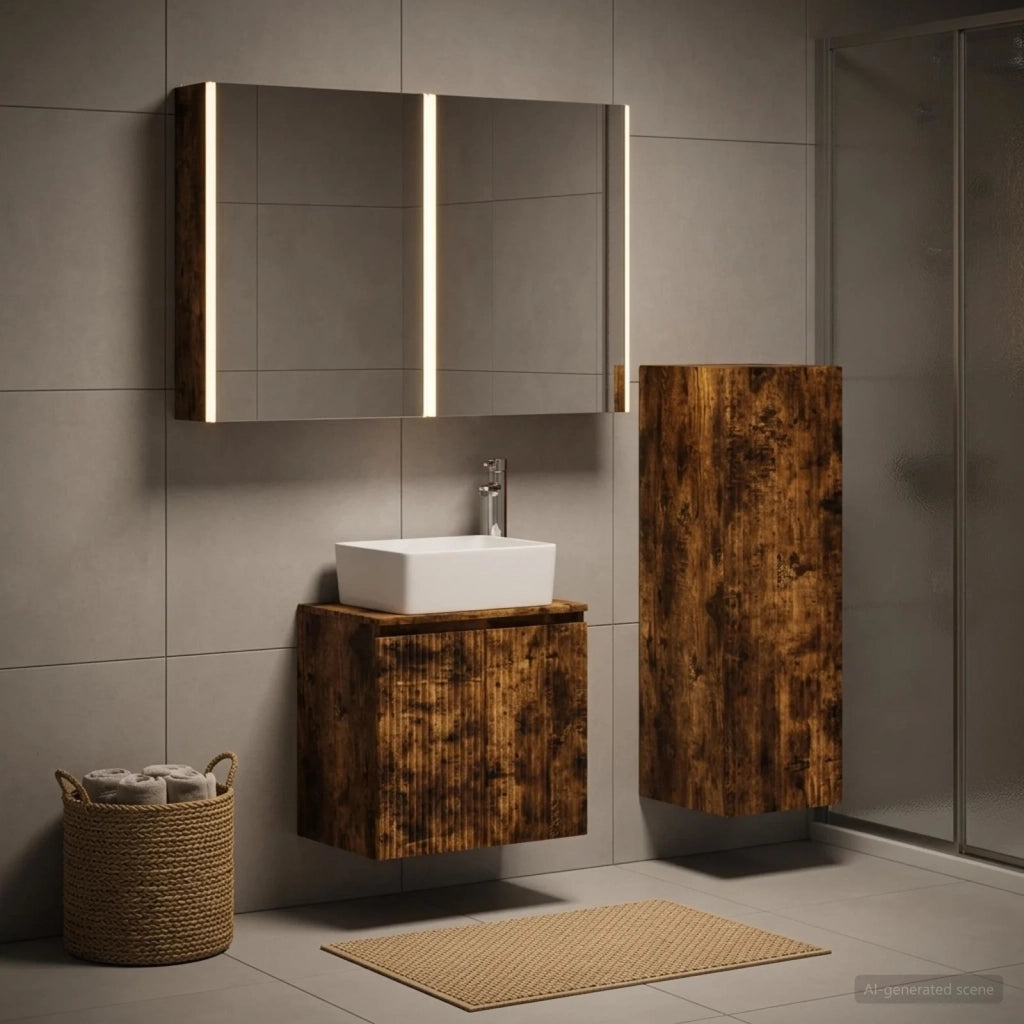 Set di mobili per il bagno 4 pz Rovere Fumo 3407451
