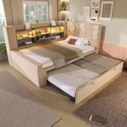 DESMIU Letto estraibile 90 × 200 cm 1 posto con LED, USB e Type-C, senza materasso, beige