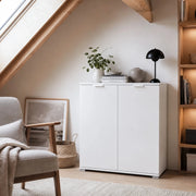 Mobile Base 2 Ante Bianco Già Montato | Armadietto Salvaspazio 75x85x38 cm | Mobile Bagno e Lavanderia con Ripiani Regolabili e Struttura in Legno Nobilitato