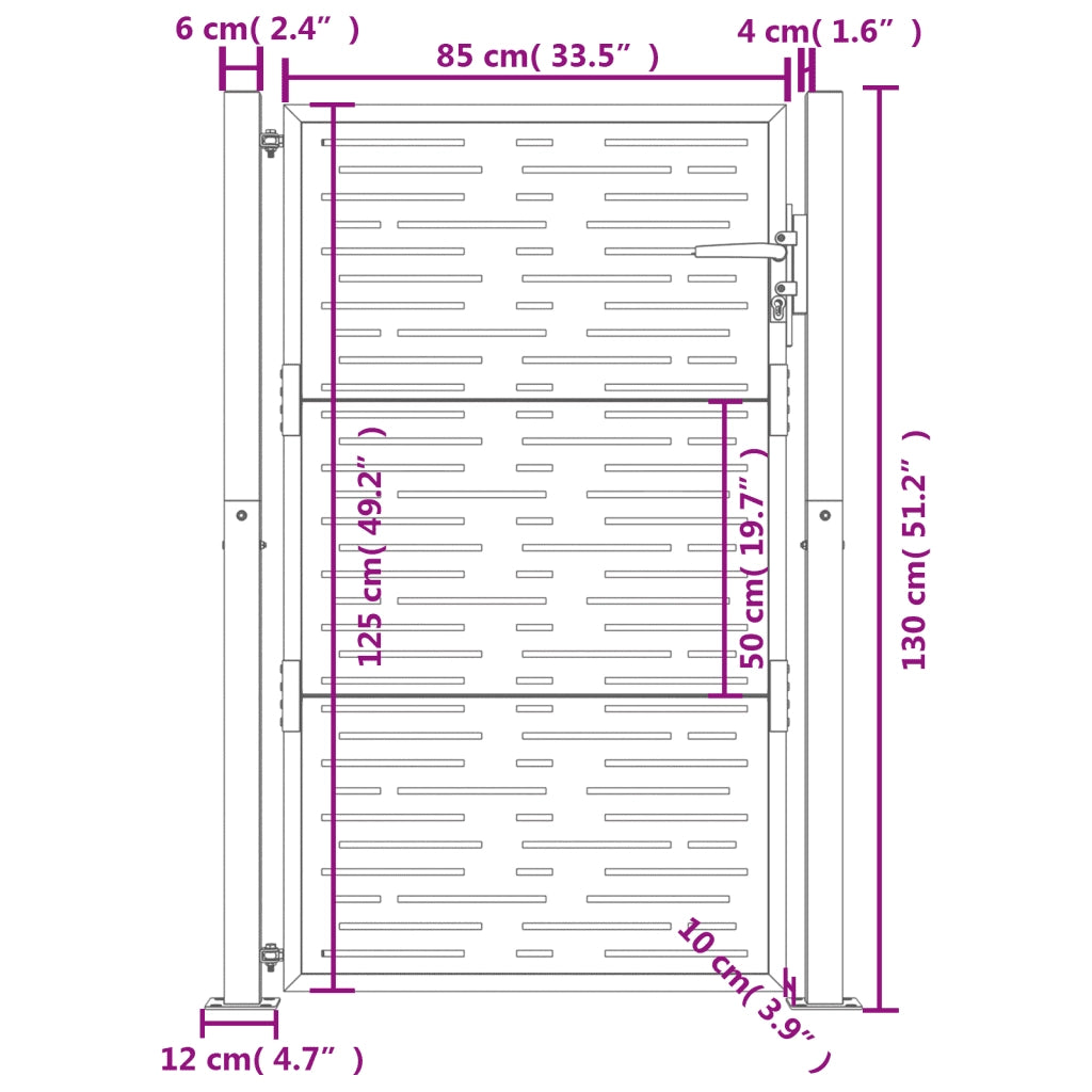 Cancello Giardino Antracite 105x130 cm Acciaio Design Quadrato