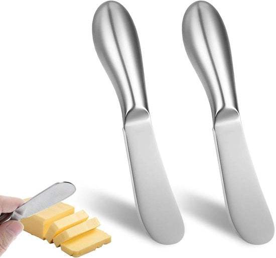 Due paia di coltelli per burro in acciaio inossidabile - piccolo coltello per burro - set da dessert da 2 pezzi - ideale per formaggio e marmellata