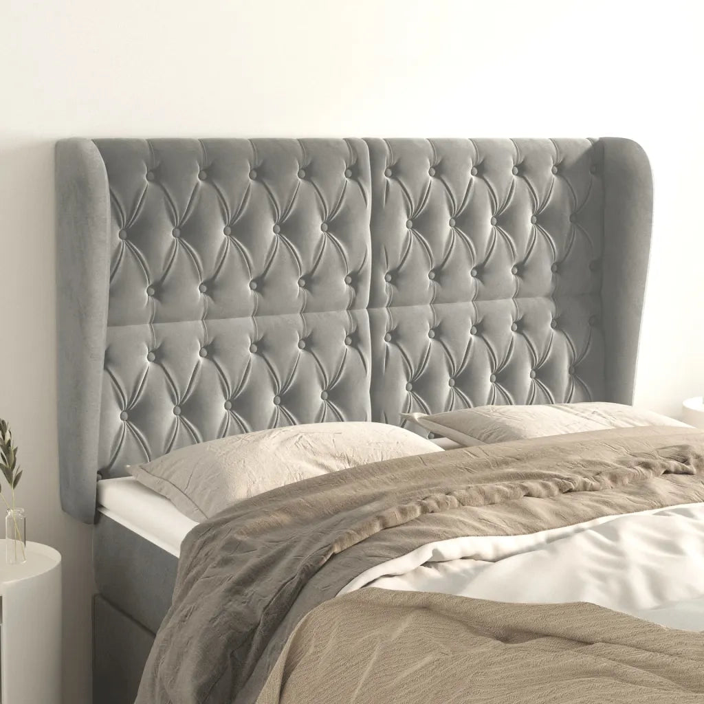 Testiera | Testata ad Orecchio Grigio Chiaro 147x23x118/128 cm in Velluto