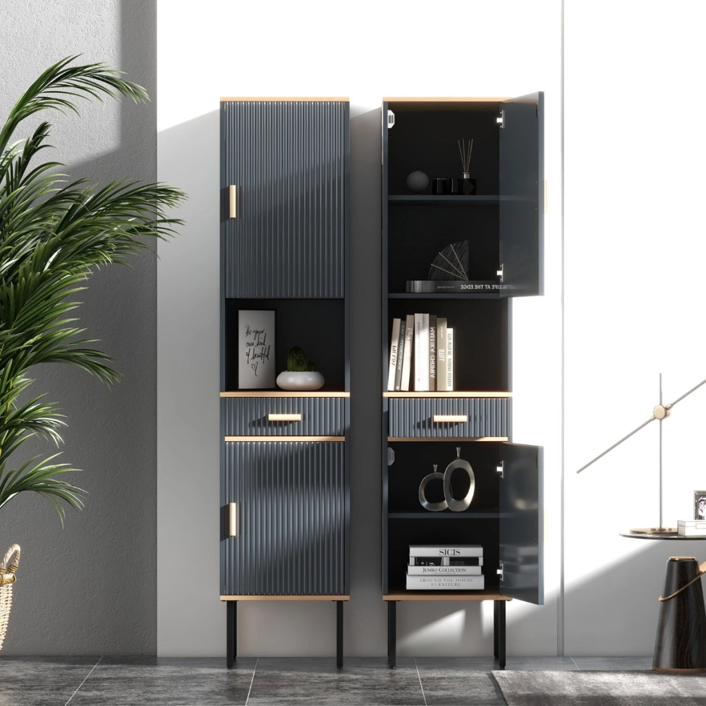 Mobile da bagno alto indipendente con scomparto aperto cassetto, Mobiletto stretto con ripiani regolabili Grigio