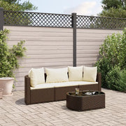 Set Divano da Giardino 4 pz con Cuscini Marrone in Polyrattan