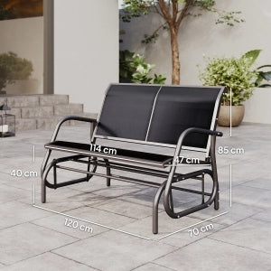 Dondolo da Giardino 2 Posti in Metallo Nero, 120x70x88 cm
