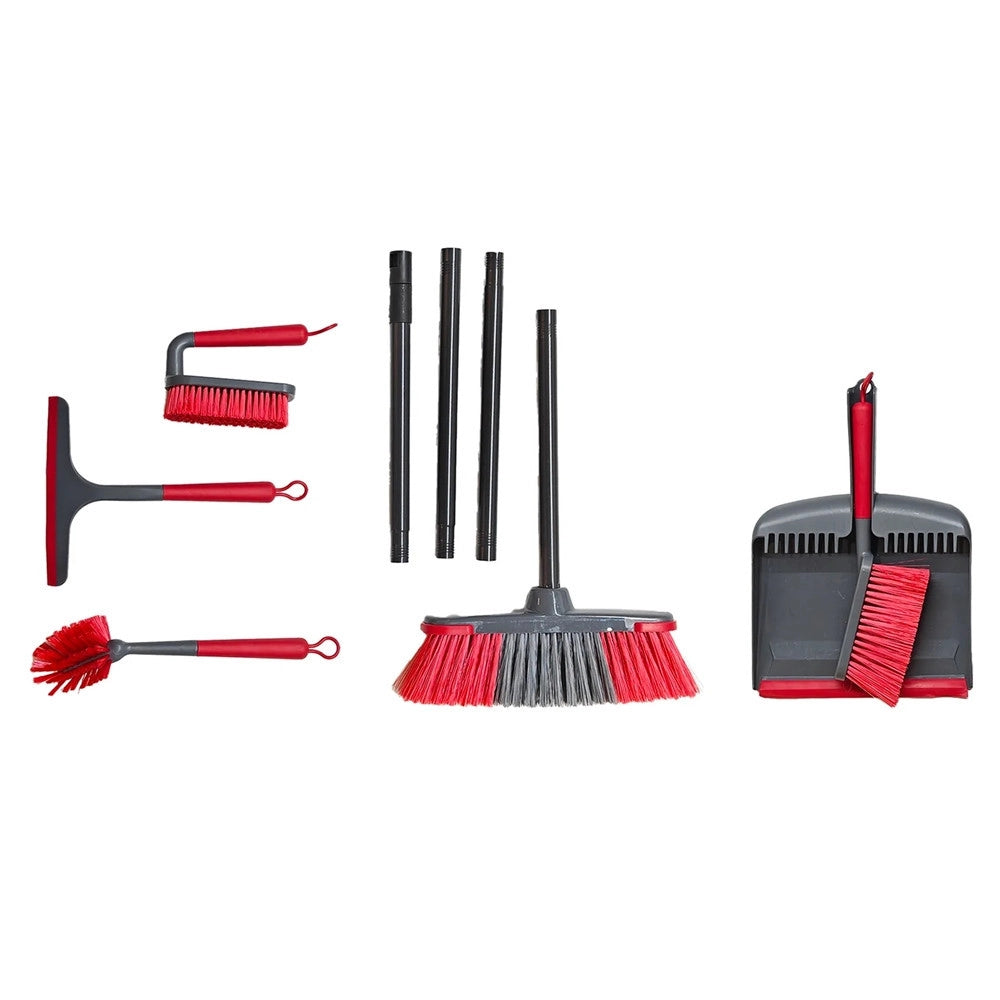 Trade Shop - Set Pulizia Casa 6 Pz Con Paletta Spazzola Spazzolone Spazzolina Piatti Tergivetro Scopa -