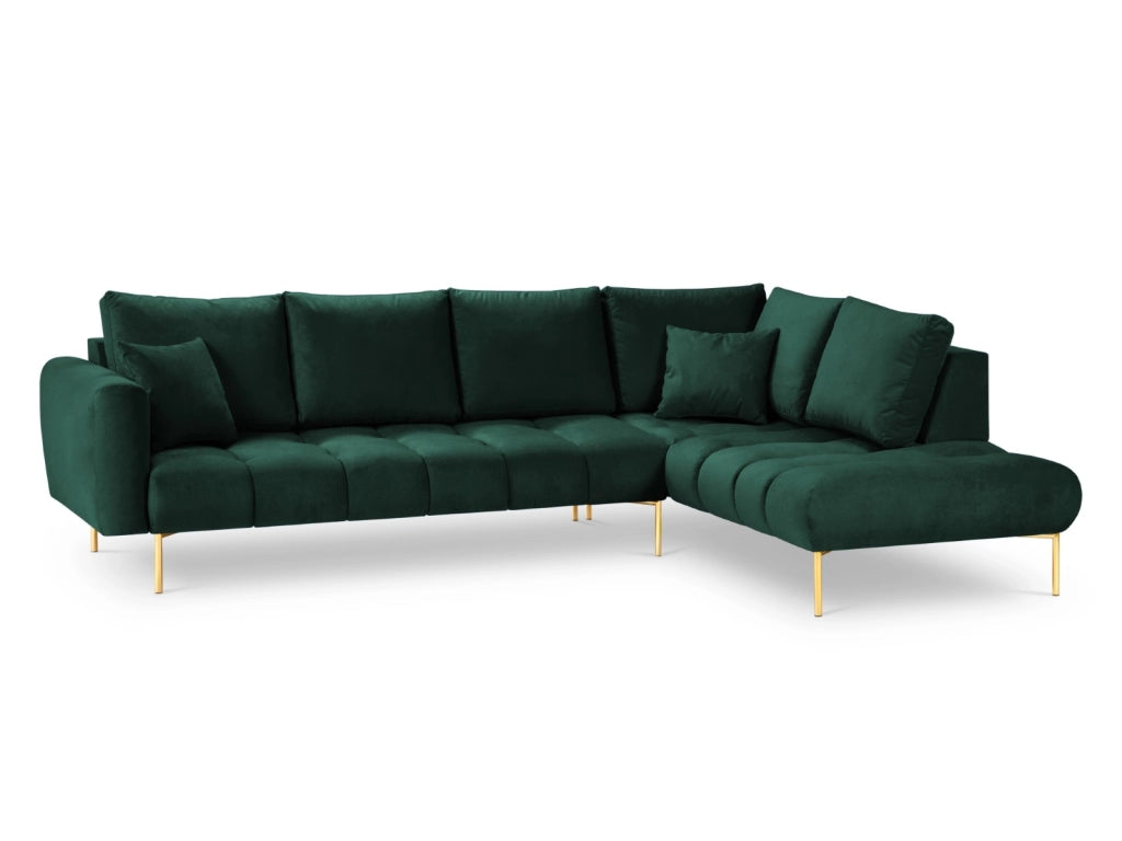 Cosmopolitan Design - Divano angolare destro "Hastings" 5 posti in velluto verde bottiglia 