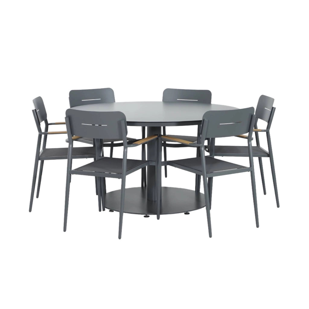 Set tavolo da giardino rotondo in alluminio con 6 sedie, antracite