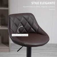 Set 2 Sgabelli da Bar Regolabili con Schienale e Poggiapiedi, Base in Metallo e Seduta in Similpelle, 46x48x83-104 cm, Marrone e Nero