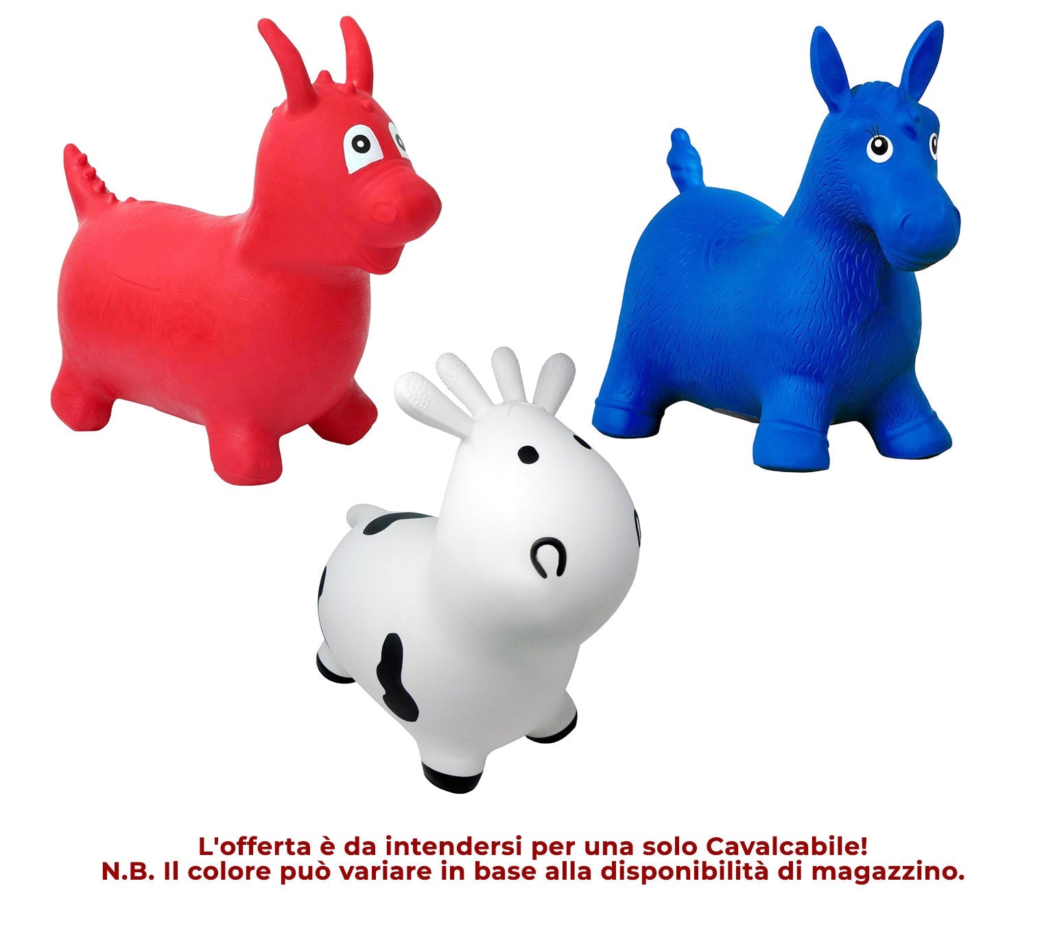 Animale Cavalcabile per Saltare per Bambino 3 Soggetti Mucca o Cavallo o Drago