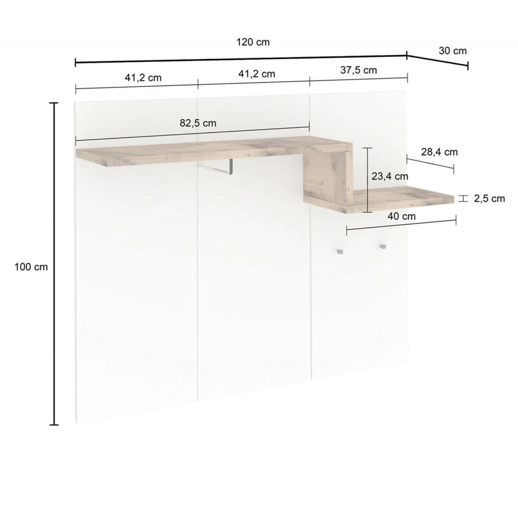 Mugello, Mobile da Ingresso 2 Ripiani Made in Italy, 120x30x100h cm Bianco Lucido