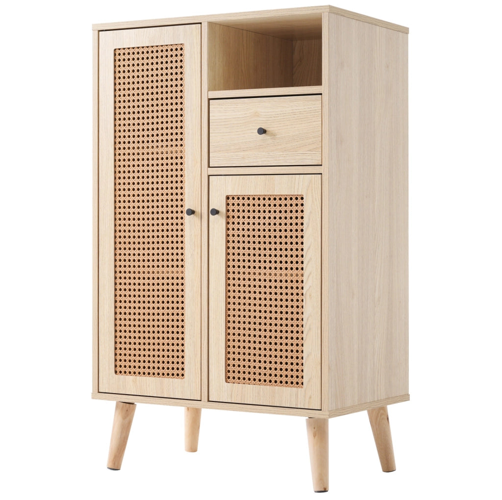 Credenza 60x40x101 cm con 2 ante e 1 cassetto in pannello truciolare rovere