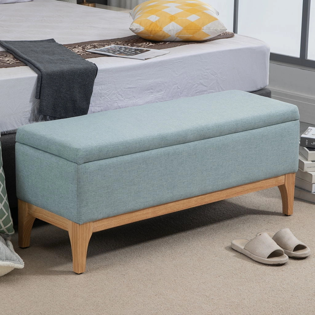 PANCA IMBOTTITA CONTENITORE IN TESSUTO EFFETTO LINO DESIGN SCANDINAVO AZZURRA