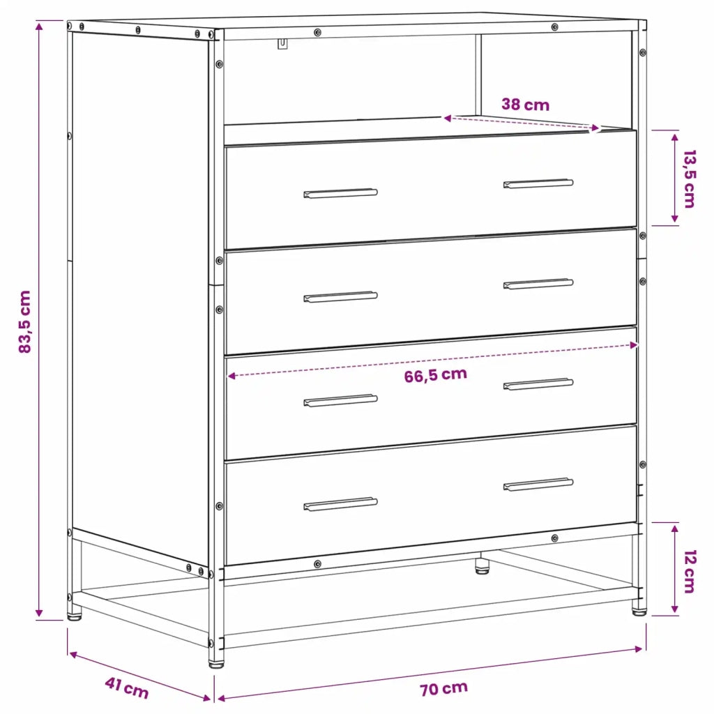 Mobile con Cassetti 4-Cassetto Rovere nero 70 x 41 x 83,5 cm 8010314