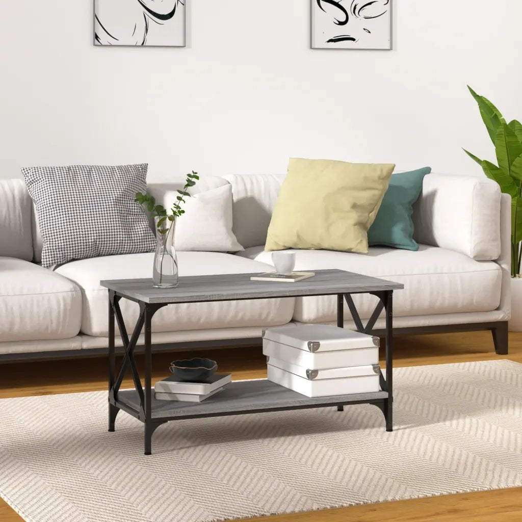 Tavolino Grigio Sonoma 80x45x45cm in Legno Multistrato e Ferro cod mxl 29779