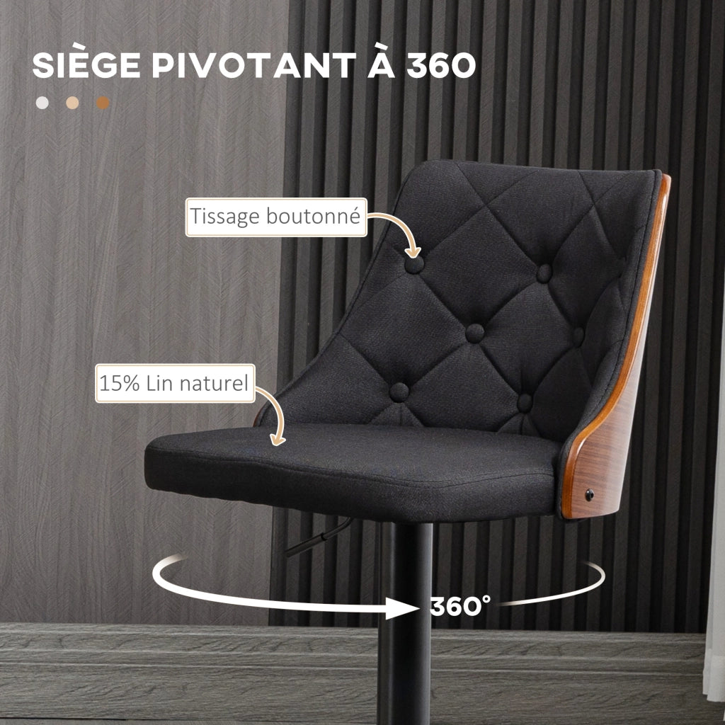 Sgabello da bar regolabile 360¡ã con poggiapiedi e tessuto ¨C zephmum ¨C grigio