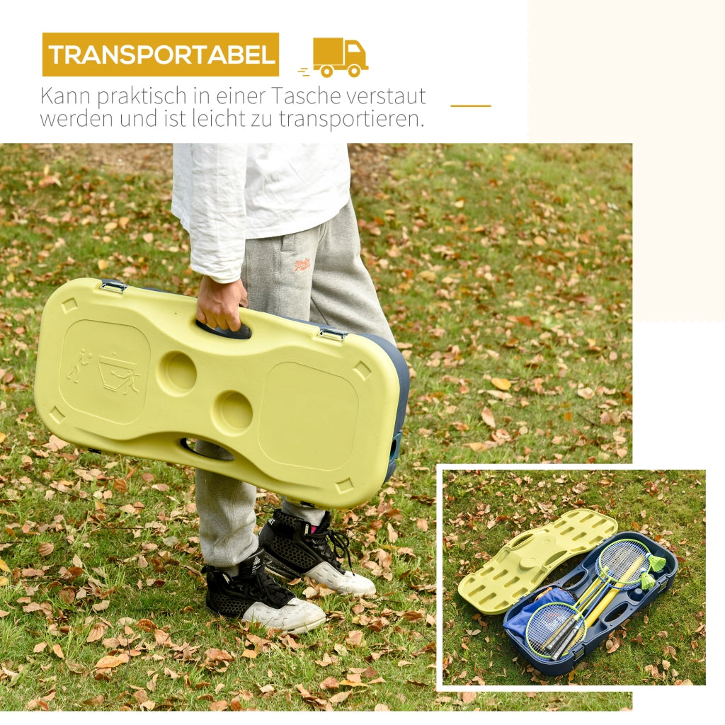 Rete da badminton con supporto, supporto portatile per rete da badminton, include 4 racchette da badminton, giallo e blu