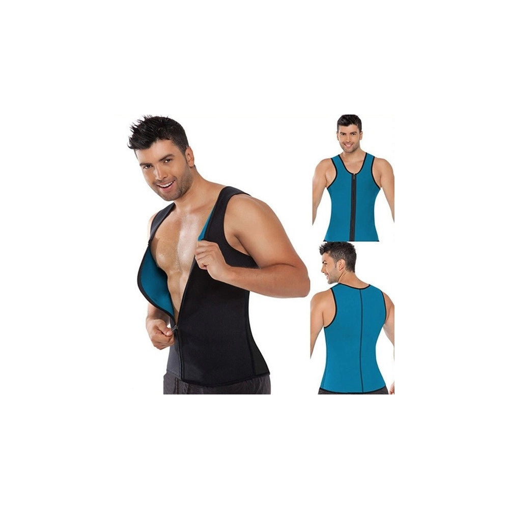 Trade Shop - Canotta Snellente Uomo Con Zip Shapers Dimagrante Riduci Peso Neotex Azzurra -    Xl