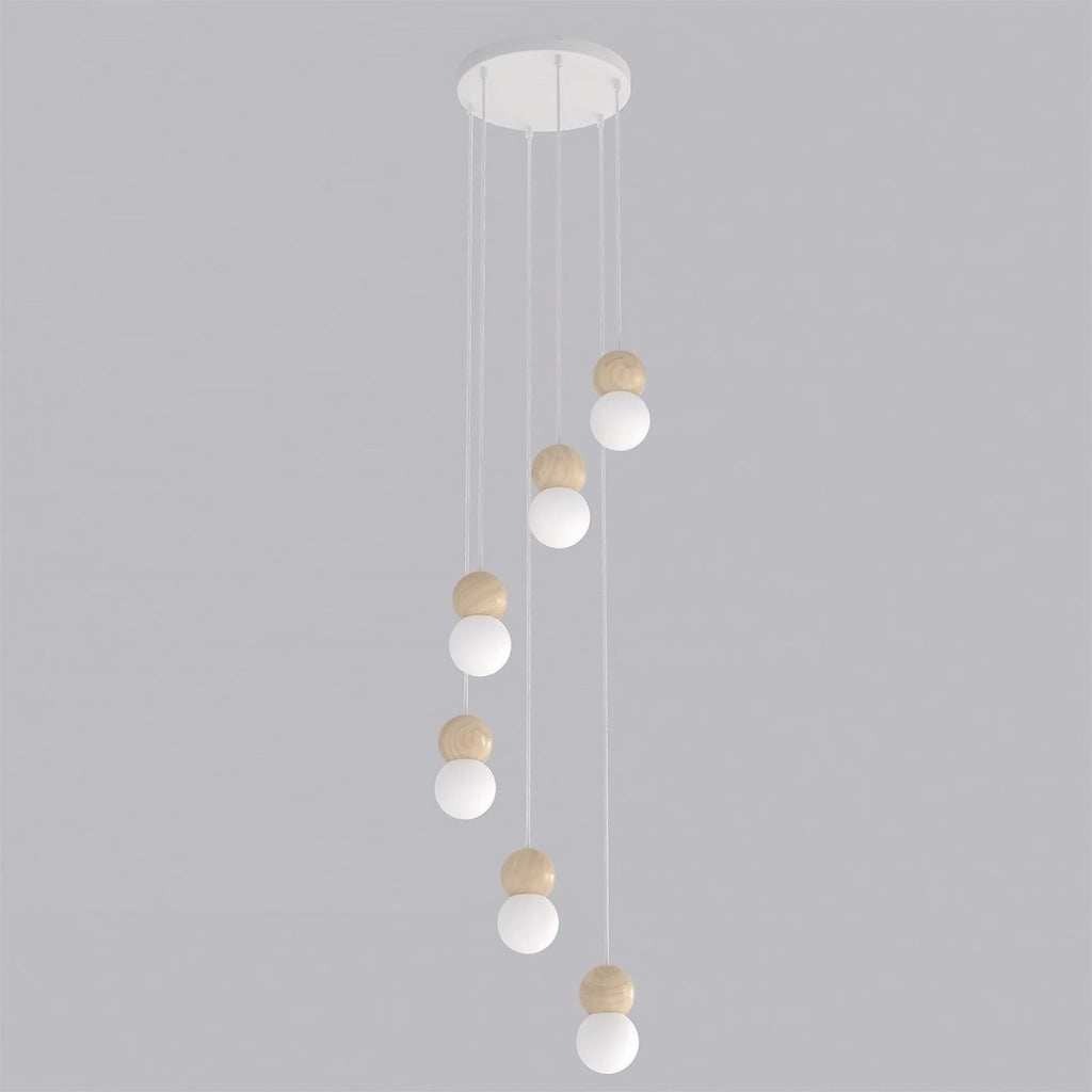 Lampada a sospensione LOOP in acciaio bianco e legno