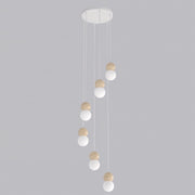 Lampada a sospensione LOOP in acciaio bianco e legno