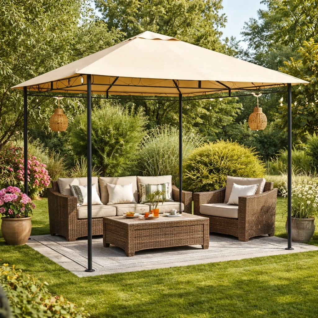 Gazebo Da Giardino 3x3 MT Struttura Metallo Verniciato Tessuto Ecrù Air-Vent