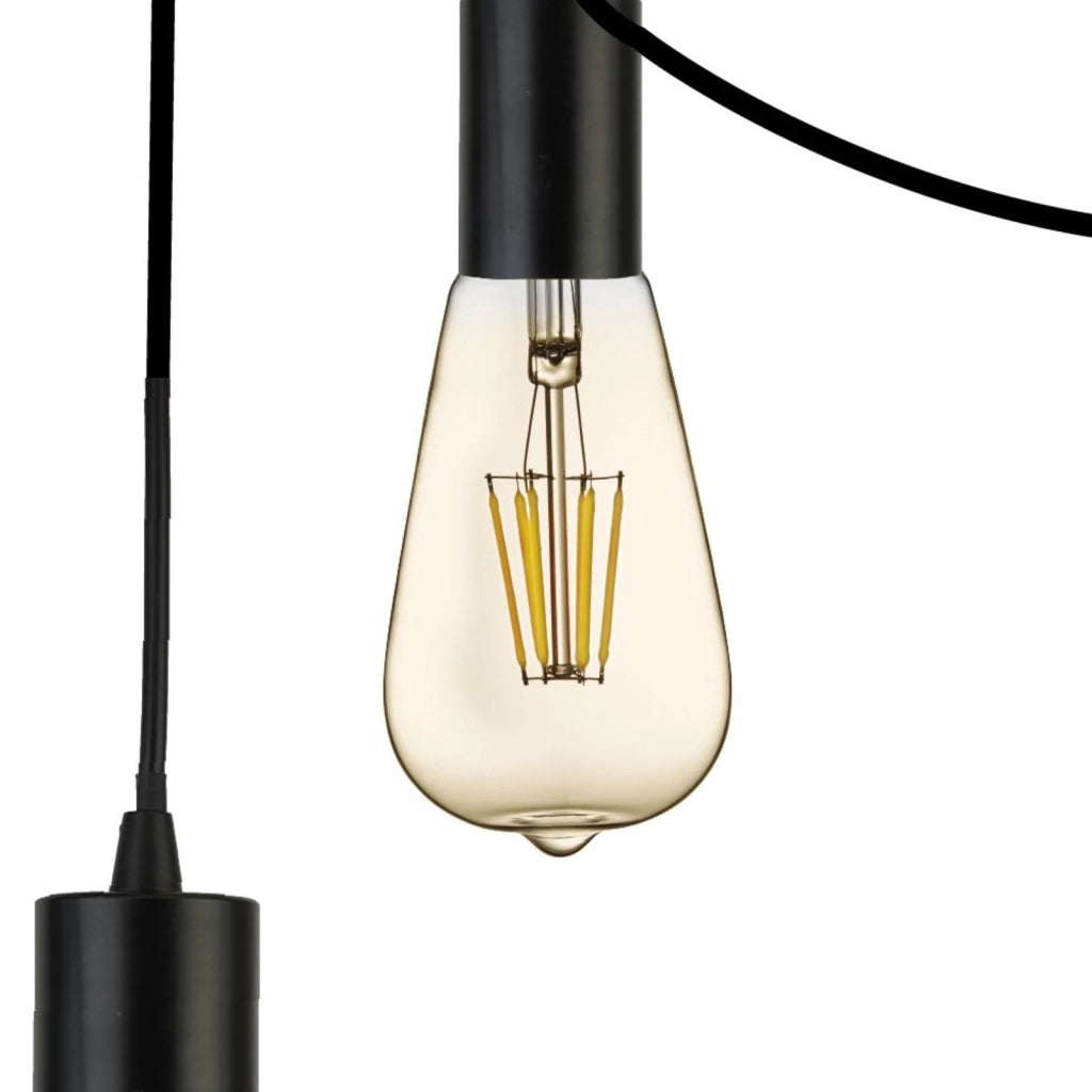 Lampadario Industrial-Nordico Squiggle Acciaio Nero 9 Luci E27