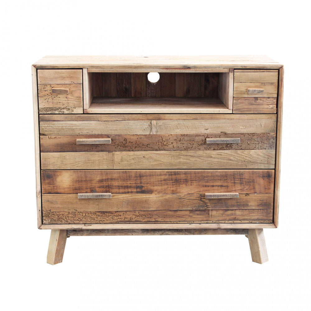 Cassettiera Nelson 110x48x92 h cm in Pino riciclato Marrone