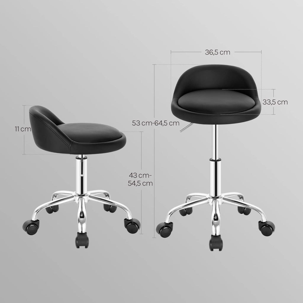 Sgabelli con Ruote Regolabile, in Altezza per Estetista Parrucchiere Tattoo Studio Salone Sedia Girevole in PU, Sedia da trucco, Nero