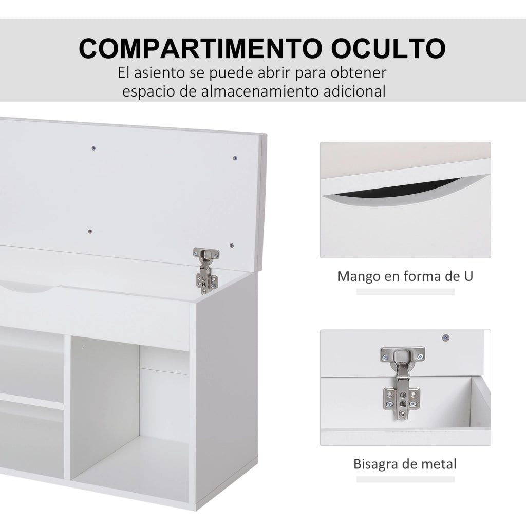 Scarpiera con panca e cassetto ¨C zephmum ¨C bianco, legno, 80x30x47 cm