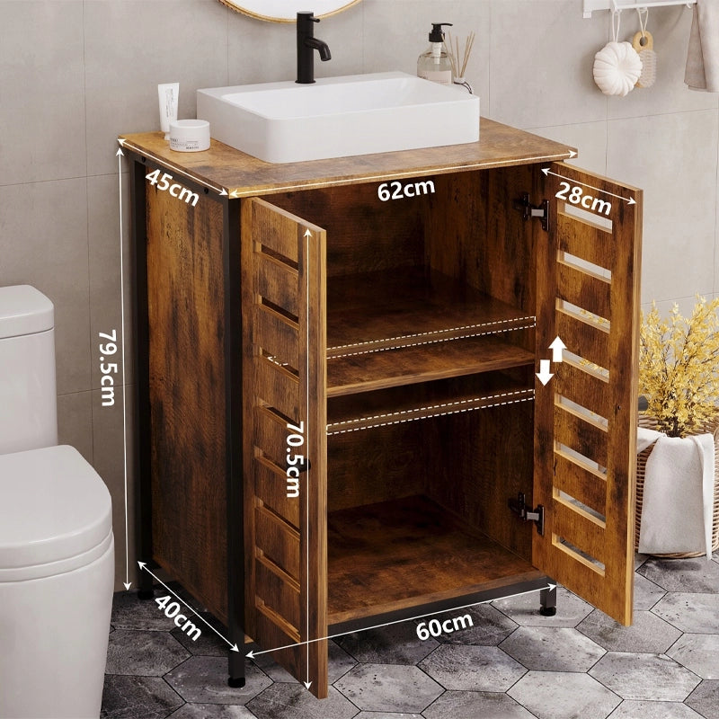 Mobile bagno marrone, stile loft, autoportante, con ripiano rustico