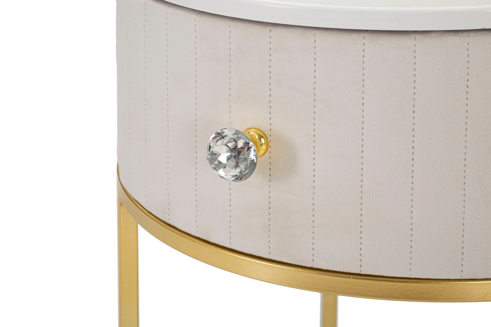 Comodino Montpellier Crema Ø 42x48 cm in Ferro Legno