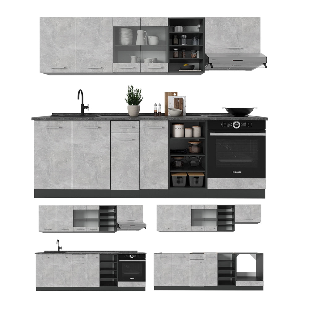 Vicco Cucina componibile Calcestruzzo/antracite 240 cm , PL Marmo