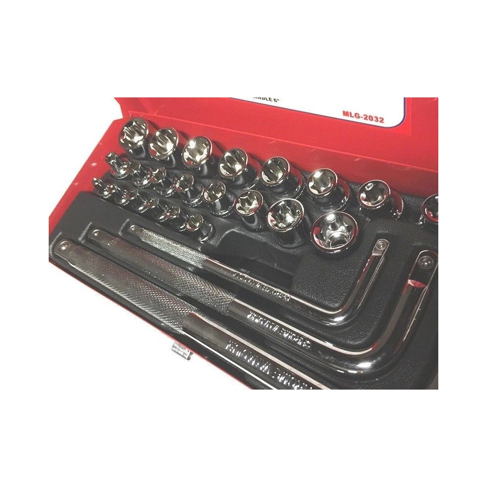 Trade Shop - 26 Chiavi Bussole Torx Femmina E4-e24 Prolunghe Attacco 1/2" 1/4" 3/8" -