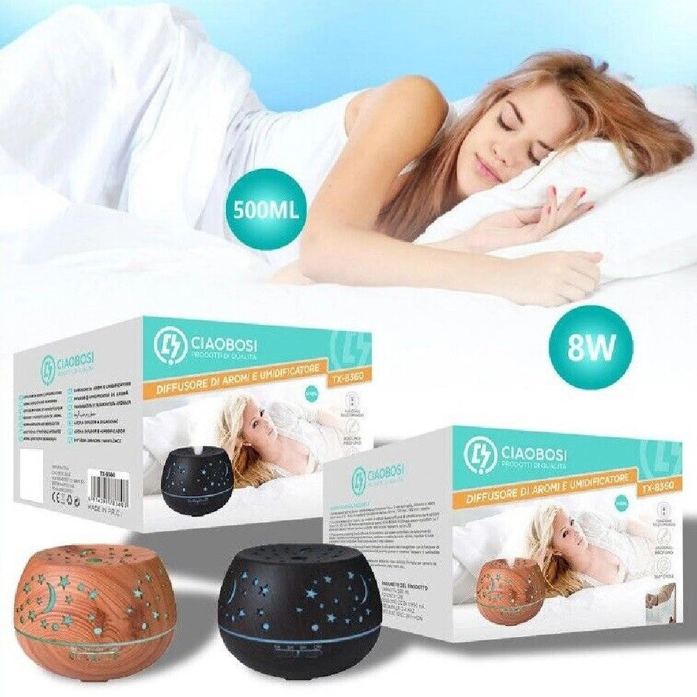 Trade Shop - Diffusore Aromi Umidificatore Ultrasuoni 500ml 8w Aromaterapia Oli Essenziali Tx-8360 -