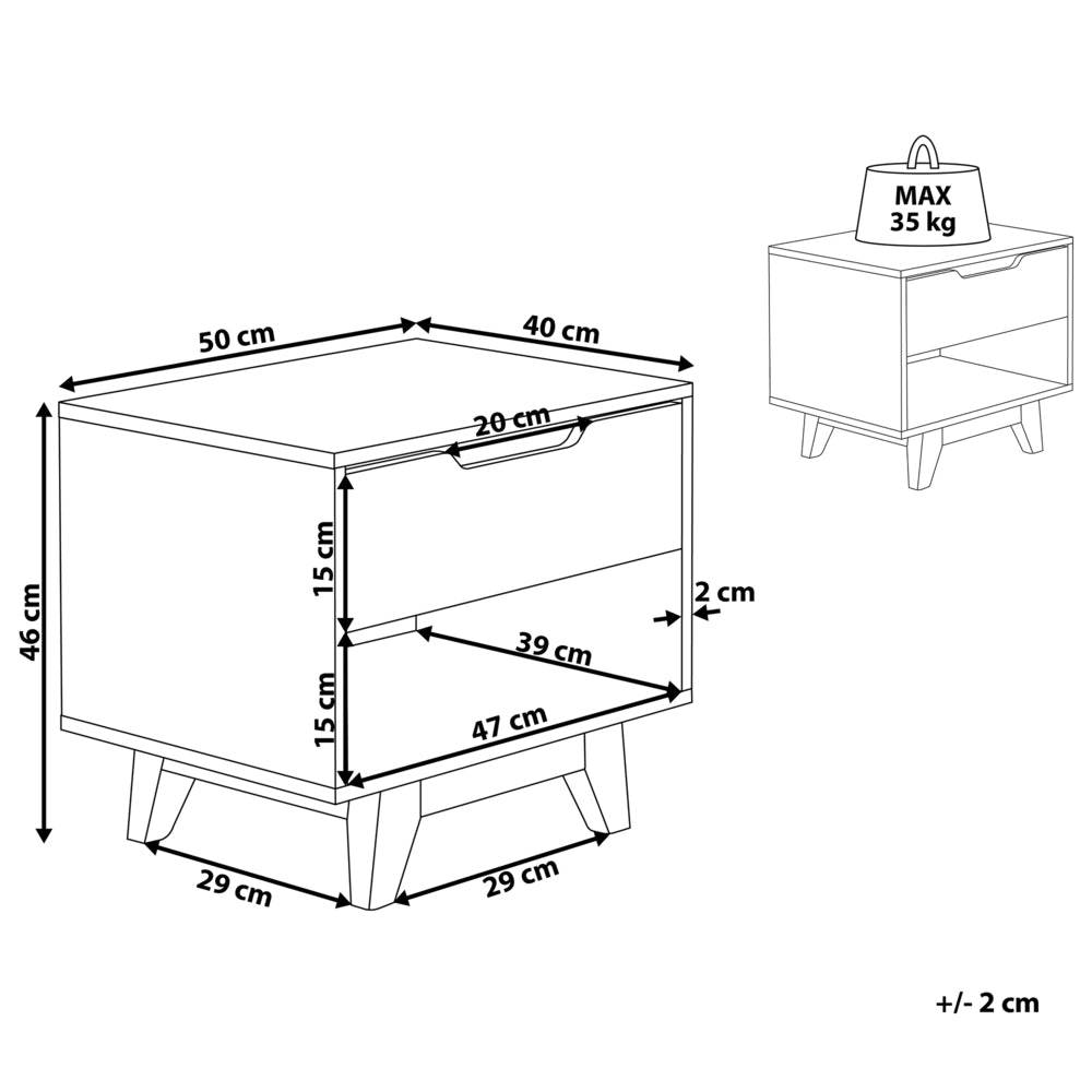 Comodino in legno chiaro con 1 cassetto Nero 46 x 50 cm minimalista scandinavo